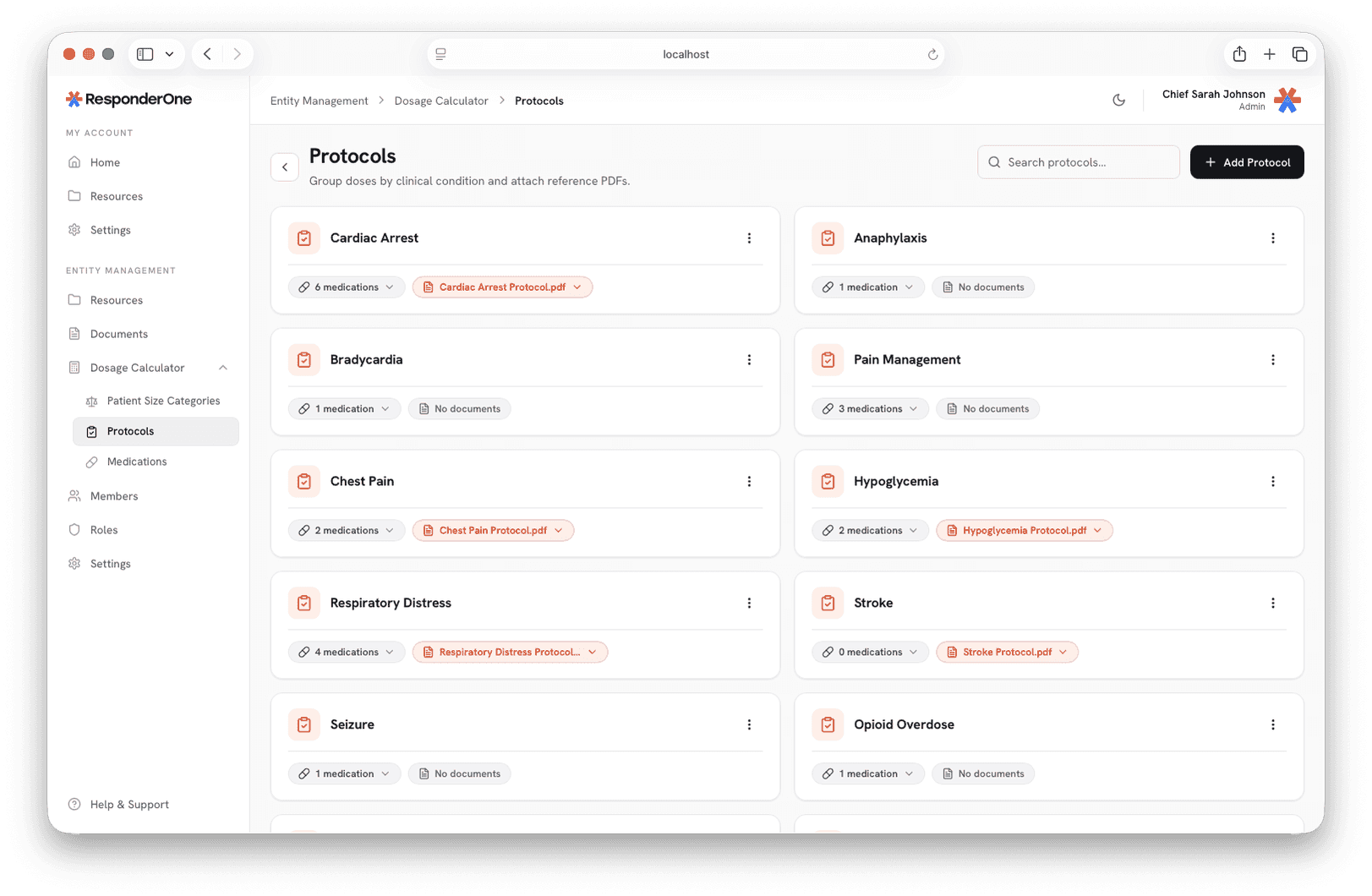 Protocols manager in the dashboard